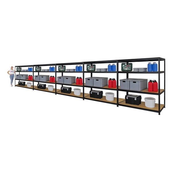 PROREGAL Mega Deal 5er-Set Schwerlastregal Giant Elephant 160x150x60cm mit 4 Ebenen Fachlast 200kg Schwarz