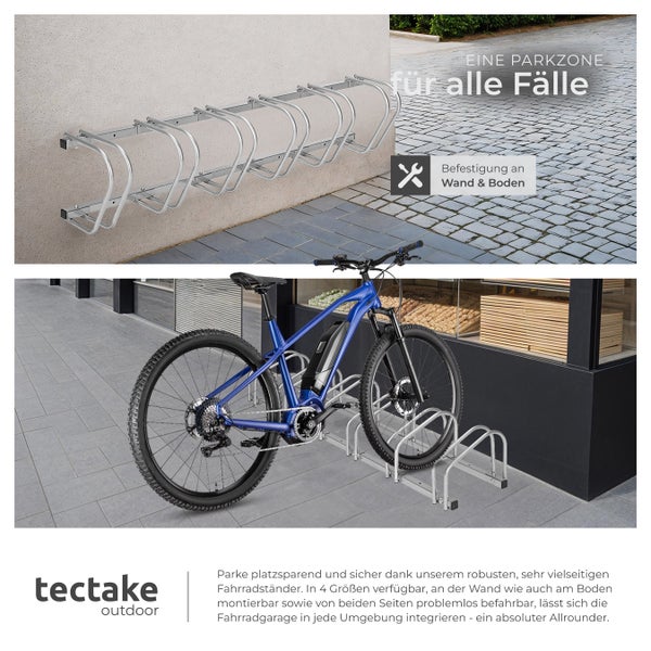 Fahrradständer tectake  von beiden Seiten befahrbar aus rostfreiem Stahl silber
