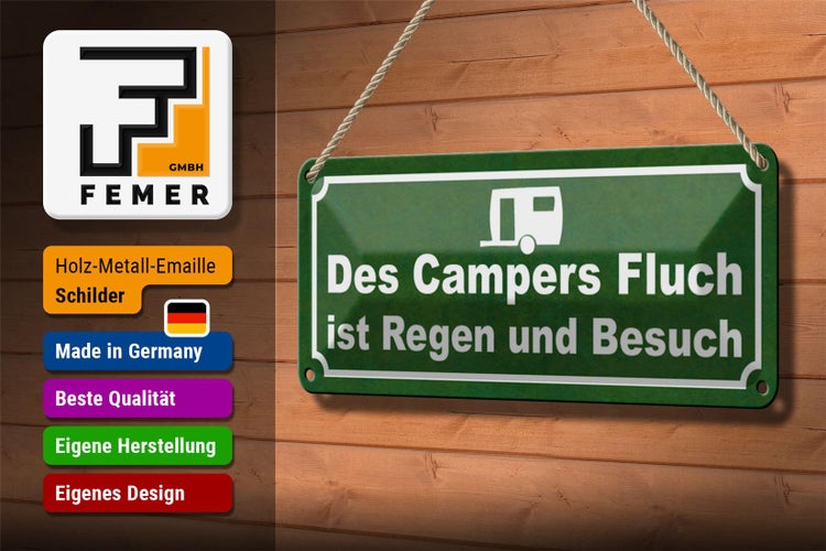 Blechschild Spruch 27x10cm des Campers Fluch ist Regen Dekoration