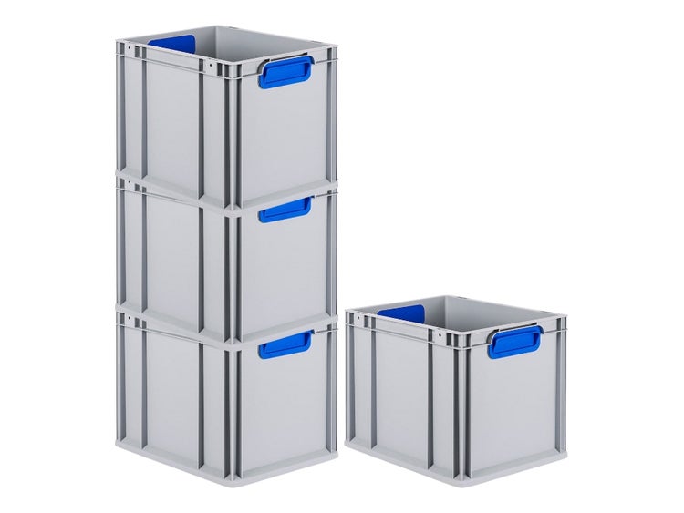 PROREGAL Spar Set 4x Eurobox Nextgen Color HxBxT 32 x 30 x 40 cm 30 Liter Griffe Blau Geschlossen Glatter Boden Eurobehälter Transportbox