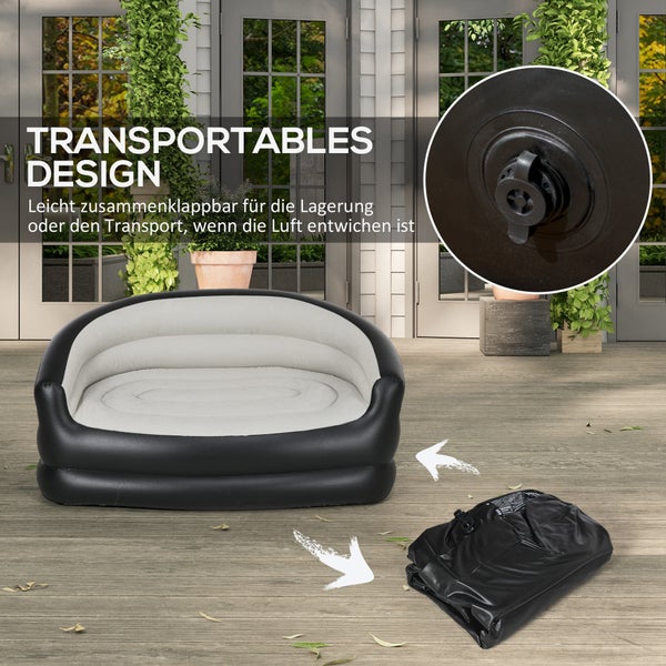 Outsunny Aufblasbares Sofa, Aufblasbare Couch mit weichem Plüsch Luftsofa für 2 Personen, für Indoor, Outdoor, Hellgrau, 125 x 100 x 87 cm