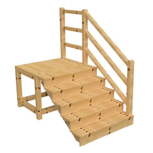 Holztreppe mit Geländer und Plattform für den Außenbereich