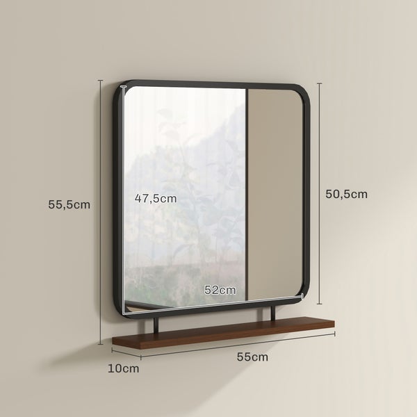 HOMCOM Wandspiegel 55 x 55,5 cm Flurpiegel mit Ablage aus Holz, rechteckiger Spiegel, Dekospiegel für Schlafzimmer, Badezimmer, Schwarz