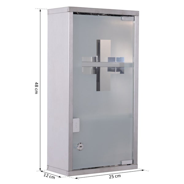HOMCOM Medizinschrank Arzneischrank abschließbarer Apothekerschrank Erste-Hilfe-Schrank mit 3 Fächer Wandschrank Edelstahl Silber 25 x 12 x 48 cm