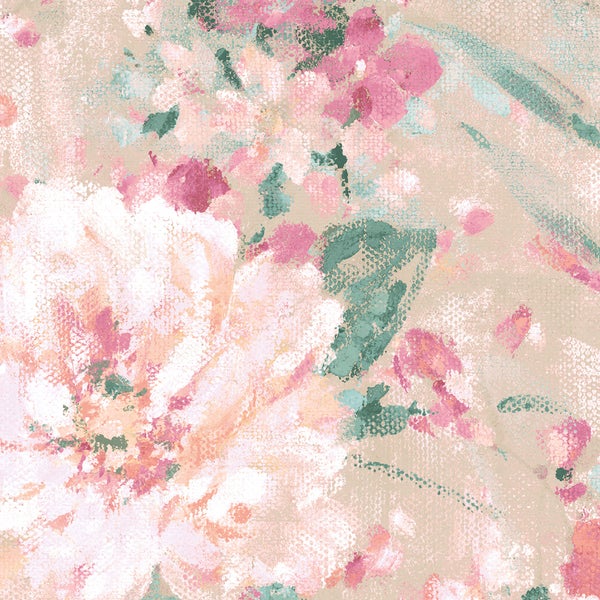 Tapete mit großflächigem Blumenmuster im Aquarellstil und strukturierter Oberfläche.