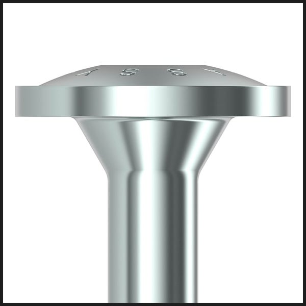 Nahaufnahme eines Schraubenkopfs aus Metall mit flacher Oberseite und konischem Hals.