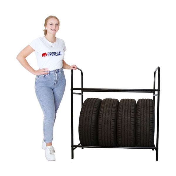 PROREGAL Reifenregal CARRERO HxBxT 106x106x46cm, bis zu 8 Reifen auf 2 Ebenen, Schwarz