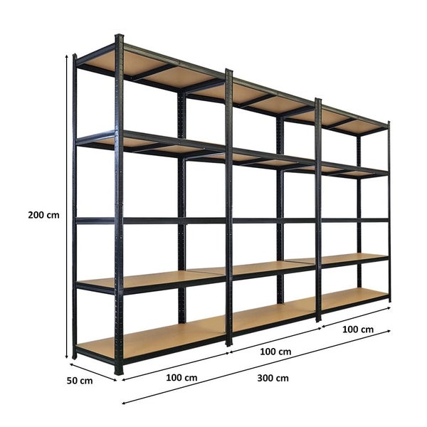 Metallregal mit fünf Ebenen und den Maßen 200 x 300 x 50 cm