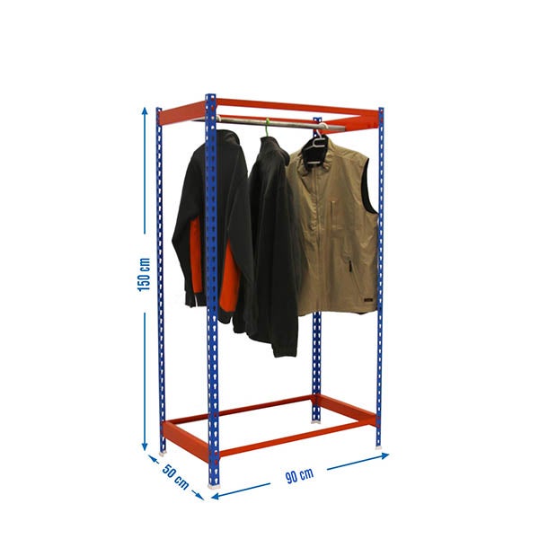 PROREGAL Kleiderstangenregal Metal Einzel HxBxT 150 x 90 x 50 cm Blau/Orange Kleiderständer Garderobe Klamottenregal Stangenregal Regal