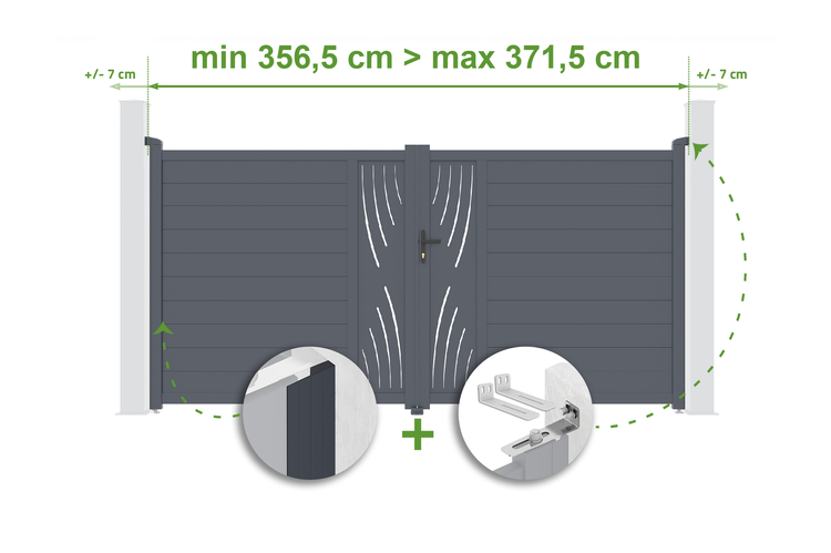 Illustration eines Gartentors mit Breitenangaben