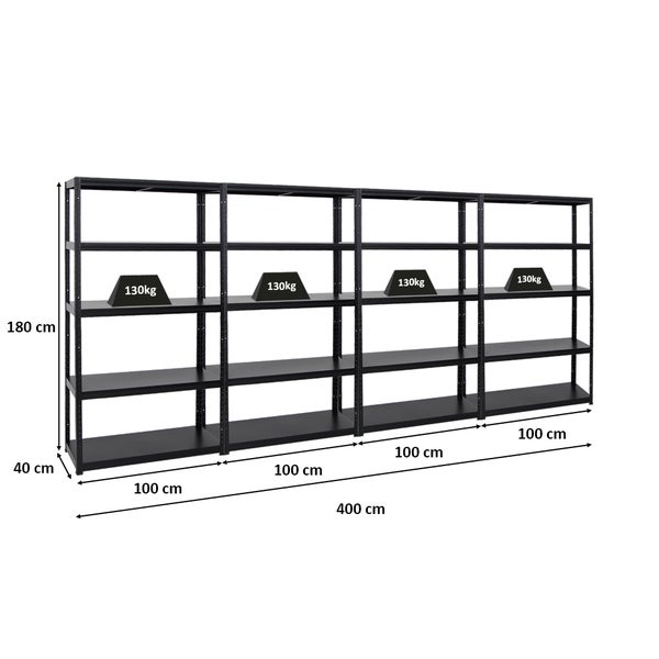 PROREGAL Mega Deal 4x Schwerlastregal Steel Eagle HxBxT 180 x 100 x 40 cm Fachlast 130 kg Schwarz