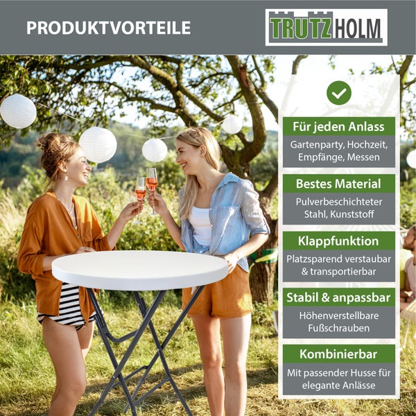 Trutzholm Klapptisch mit den Maßen circa 80 cm Durchmesser und circa 110 cm Höhe