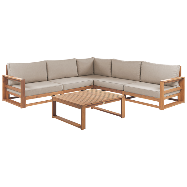 Garten Ecksofa mit Tisch 5-Sitzer TIMOR modular zertifiziertes Akazienholz Hellbraun