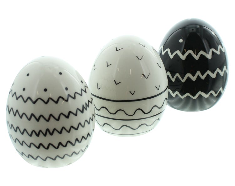 FRANK FLECHTWAREN | Deko-Ei Pattern, 3er Set, PORZELLAN, 6,5 x 6,5 x 8cm