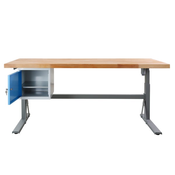 PROREGAL Höhenverstellbare Werkbank Giant Rhino mit Würfelbo x  HxBxT 70 bis 117 x 200 x 75 cm Traglast 300 kg Staubgrau Lichgrau Blau