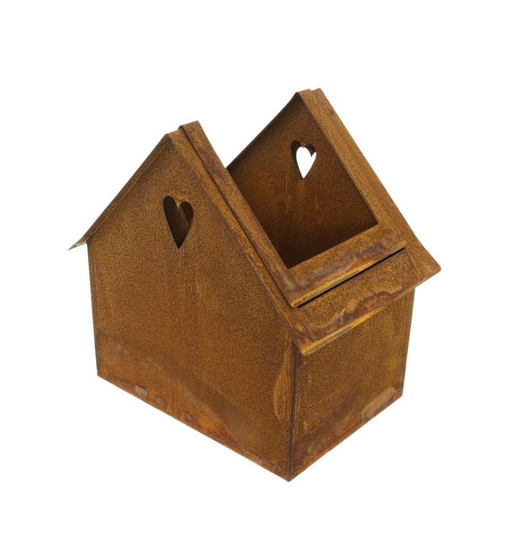 FRANK FLECHTWAREN | Pflanzer Rost-Haus, 2er Set, 20,5 x 14,5 x 20 cm, 24,5 x 17,5 x 24,5 cm, METALL