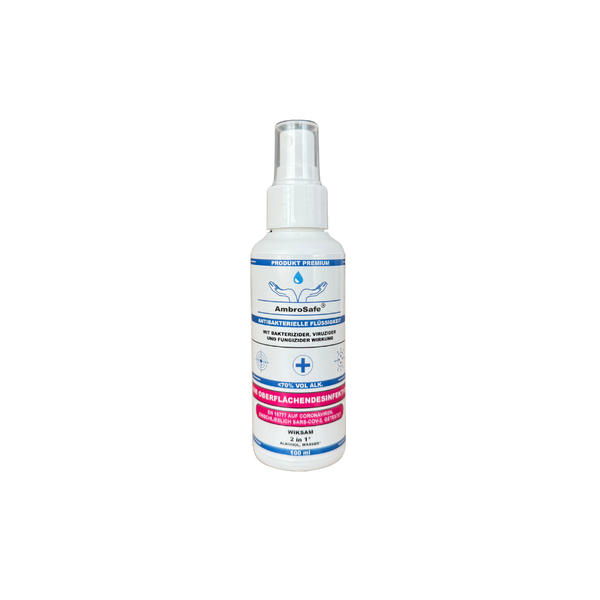 AmbroSafe Oberflächen-Desinfektionsmittel 100 ml – (5 Stück) Viruzid & Bakterizid, kompakte Größe für unterwegs, hygienische Reinigung (5 x 100 ml)
