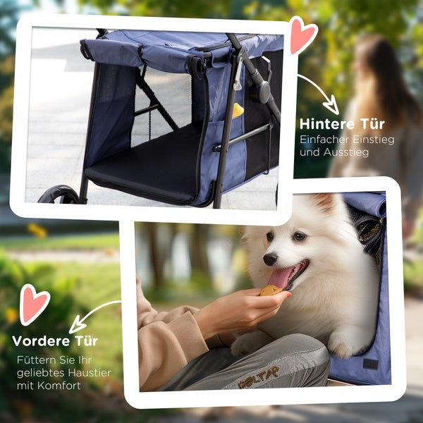 PawHut Hundewagen, 102L x 62B x 105H cm, Oxford-Gewebe, Stahl, Blau