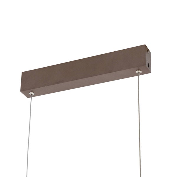 Rechteckiger Deckenbaldachin aus braunem Metall für Pendelleuchten mit zwei Seilaufhängungen.