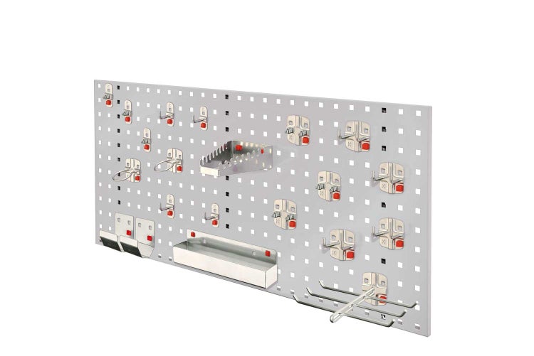 Kappes ®RasterPlan by ABAX Einsteigerset #7 1x Lochplatte 1000x450mm 1x Werkzeughaltersortiment 21-teilig Lichtgrau RAL 7035