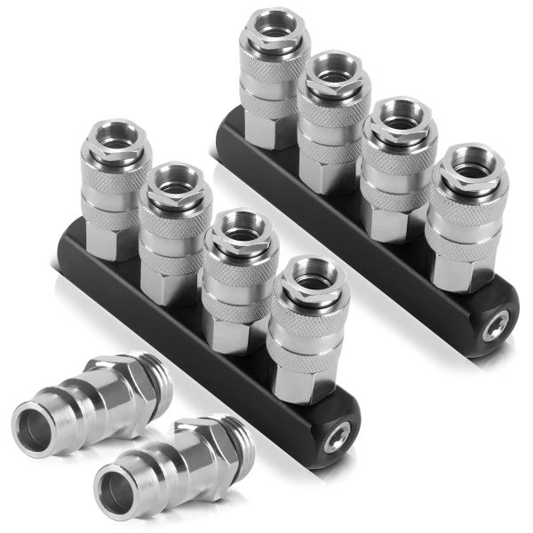 STAHLWERK 2 x 4-fach Druckluft-Verteiler bis 35 bar mit Schnellkupplung 1/4 Zoll