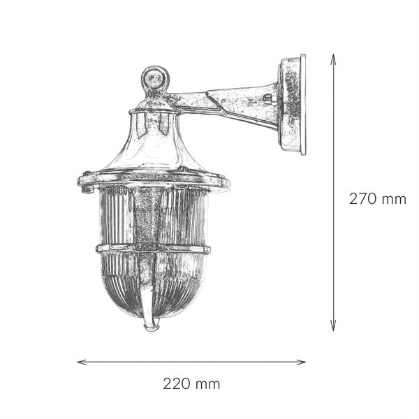 Skizze einer Außenwandleuchte mit den Maßen 270 mm Höhe und 220 mm Breite.