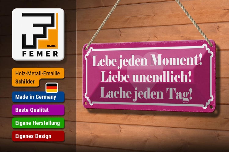 Blechschild Spruch 27x10cm lebe jeden Moment lache liebe Dekoration