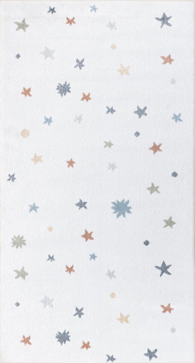 Maschinenwaschbarer Kinderteppich Sterne - Mehrfarbig/Beige - 80x150cm - STELLA