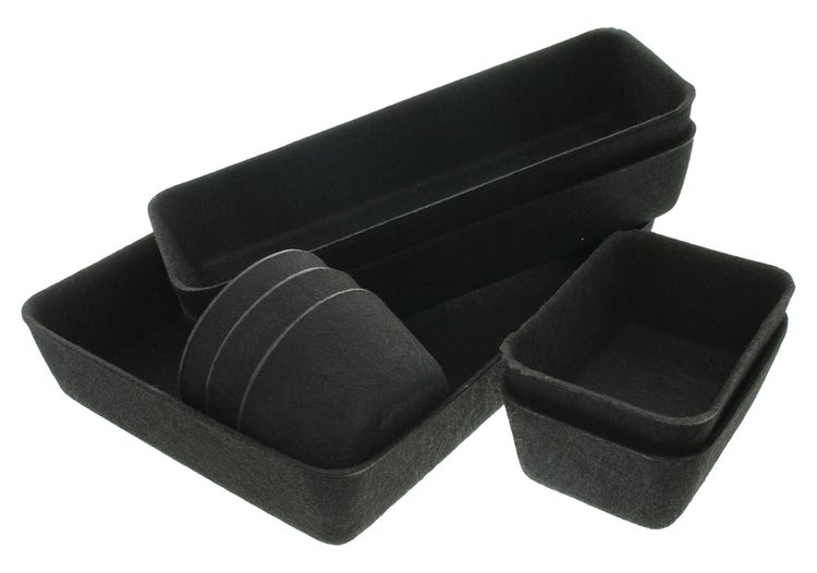 FRANK FLECHTWAREN|Schubladen-Organizer Black, 8er Set, 8 x 8 x 5 cm (3x), 13 x 9 x 5 cm (2x), 27 x 9 x 5 cm (2x), 27,5 x 20 x 5 cm (1x) , POLYESTER
