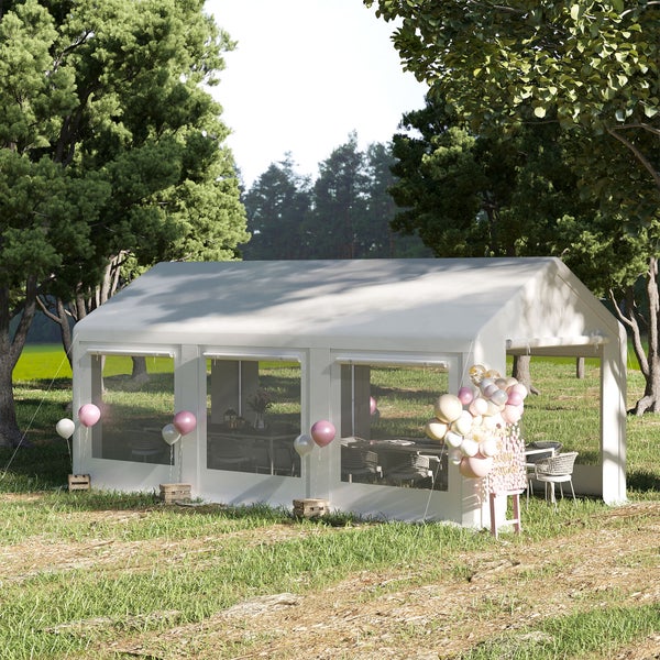 Outsunny Pavillon, mit abnehmbaren Seitenwänden, für Familienfeiern, Outdoor-Party, 6 x 3 m, Stahl, PE, Weiß