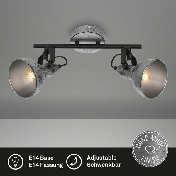 Deckenleuchte Deckenspots drehbar vintage 40W 2xE14 Antik-Silber Metall Briloner