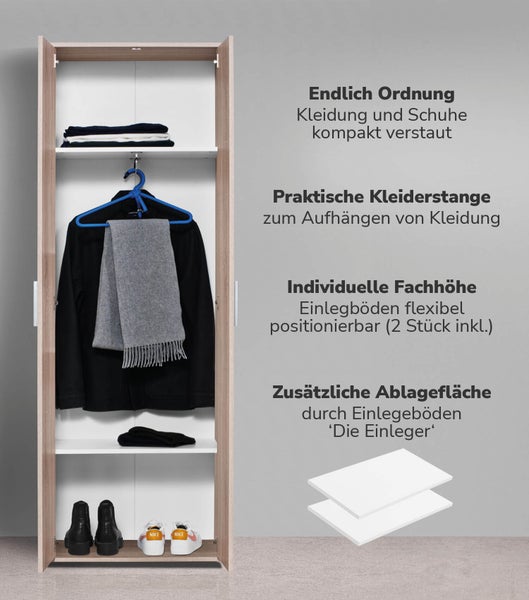 mokebo Garderobenschrank in Braun 'Der Lange', Flurschrank mit Kleiderstange oder Mehrzweckschrank