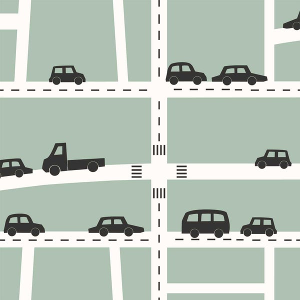 Illustration einer Straßenkarte mit verschiedenen Fahrzeugen