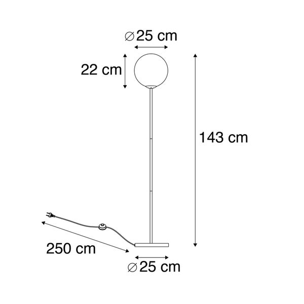 Technische Zeichnung einer Stehlampe mit Maßangaben