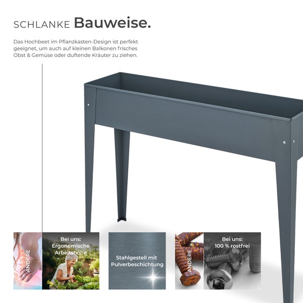 Hochbeet mit Stahlgestell und Pulverbeschichtung für ergonomische Arbeitshöhe und Rostfreiheit
