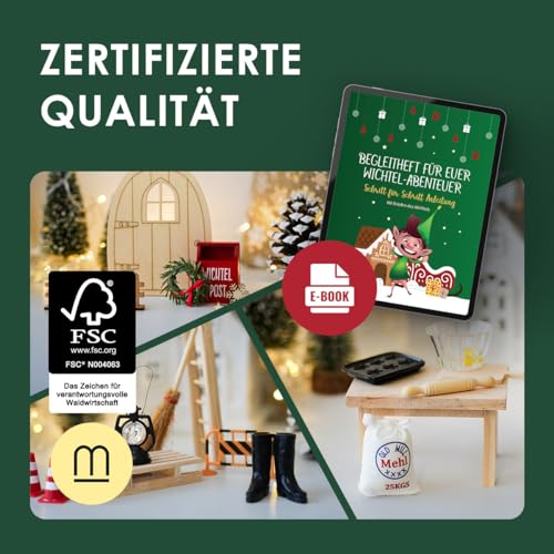 Wichteltür Set - Komplettes Wichtel Zubehör Weihnachten - Wichtelbriefen & Bastelvorlagen - Wichtel Set Weihnachten Komplett - Wichtel Baustelle Set - Wichteltür Zubehör Weihnachtswichtel Milula
