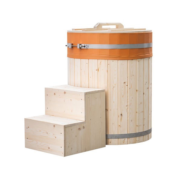 Home Deluxe - Cold Tub ARUM ⌀ 72 cm, Außenhöhe 100 cm, Nordische Fichte, inkl. Abdeckung und Treppe I Badefass Badetonne Eistonne