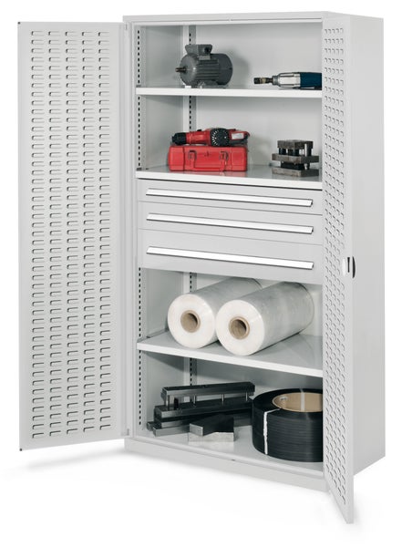 Werkstattschrank mit Werkzeugen und Materialien