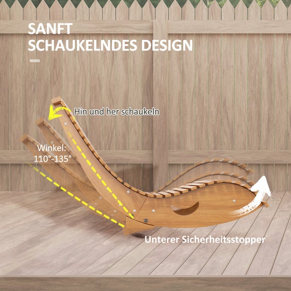 Outsunny Schaukelstuhl, Schaukelliege Holz, Gartenliege, Ergonomisch Schwingstuhl mit S-Form, Kippschutz, bis 120 kg belastbar für Balkon, Terrasse, Teak, 130 x 60 x 60 cm
