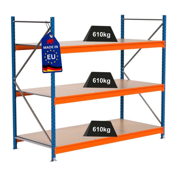 Schwerlastregal mit drei Ebenen und einer Traglast von 610 Kilogramm pro Ebene, Hergestellt in der Europäischen Union