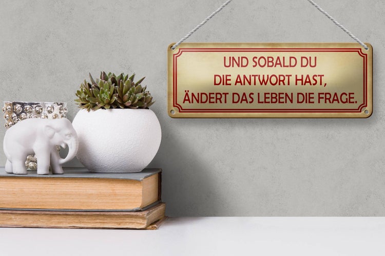 Blechschild Spruch 27x10cm sobald du Antwort ändert Frage Dekoration
