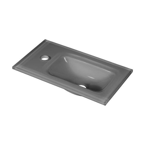 Fackelmann MILANO Gäste-WC Set 2 Teile – Waschtischunterschrank in Weiß mit Holz Braun mit Waschbecken aus Glas in Anthrazit – SBC Waschbeckenunterschrank schmal – Türanschlag rechts – 45 cm breit