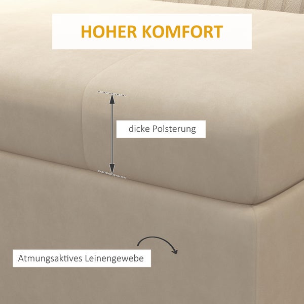 HOMCOM Sitzbank mit Stauraum, Klappdeckel, Stahlbeine, für Wohnzimmer, Schlafzimmer, 110 x 44 x 49 cm, Samtoptik, Beige