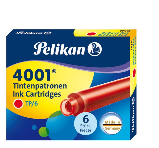 Pelikan Tintenpatronen 4001® Set mit 6 Standard-Patronen, Brillant-Rot