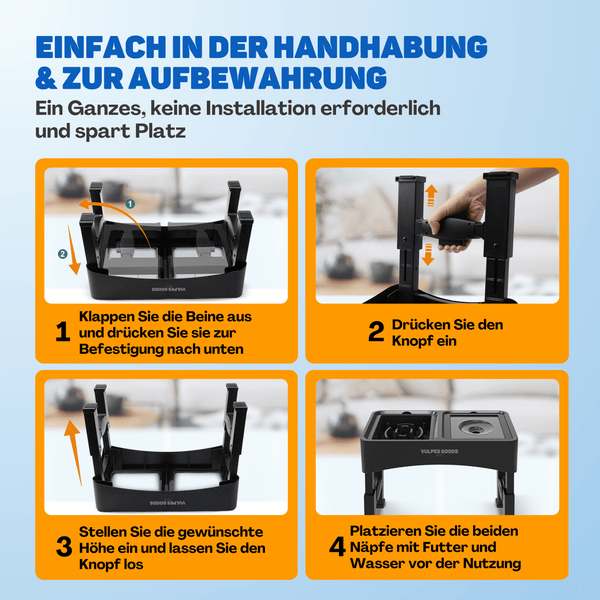 Vulpes Goods Hundenäpfe - 4 Höhenverstellbar Futterstation für kleine - mittlere und große Hunde und Haustiere - Schwarz