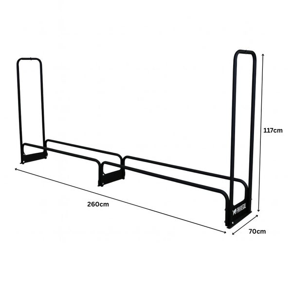 Brennholzregal aus Metall mit den Maßen 260 cm x 70 cm x 117 cm
