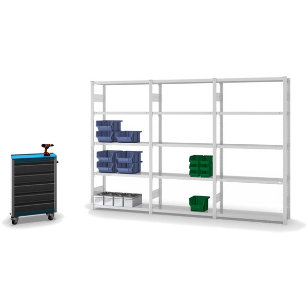 PROREGAL Fachbodenregal Stecksystem T-Profil Light-Duty Grundregal HxBxT 200 x 100 x 30 cm 5 Ebenen Fachlast 150 kg Beidseitig Nutzbar Lichtgrau