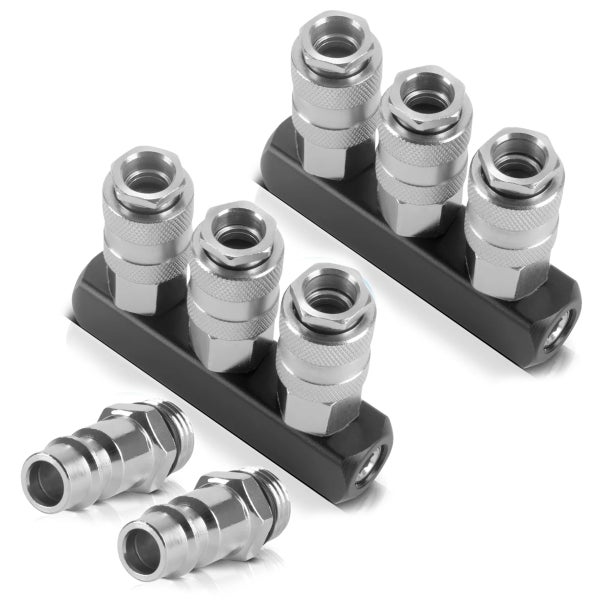 STAHLWERK 2 x 3-fach Druckluft-Verteiler bis 35 bar mit Schnellkupplung 1/4 Zoll