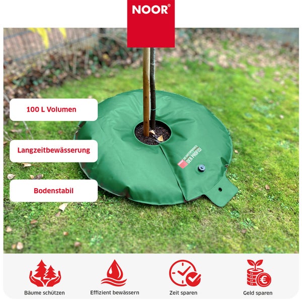 Noor Baumbewässerungssack 100 Liter für Langzeitbewässerung von Jungbäumen zur effizienten Gartenbewässerung mit Stabilitätsgarantie.