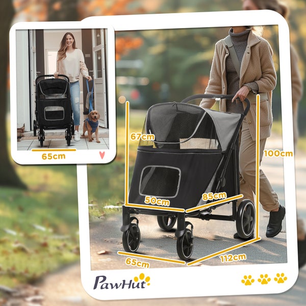 PawHut Hundewagen, 112L x 65B x 100H cm, Stahl, Oxford-Gewebe, Grau
